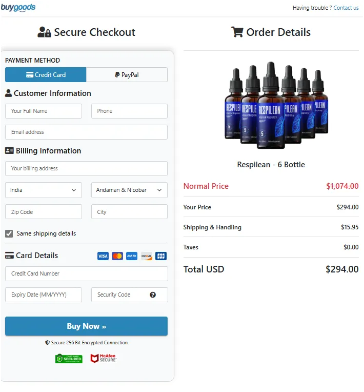 Respilean order page